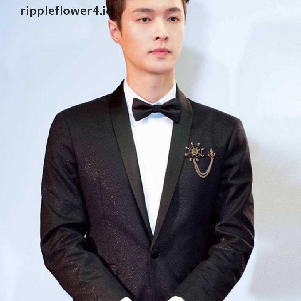 {rippleflower4.id} 1pc Fashion Pria Wanita Rantai Pin Mahkota Sayap Malaikat Naga Navy Jangkar Bros~