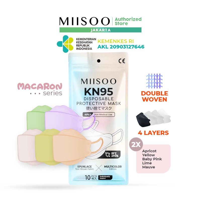MIISOO Disposable Mask Evo Macaron Series KF94 KN95 BFE 95% Masker Kesehatan Wajah 4ply