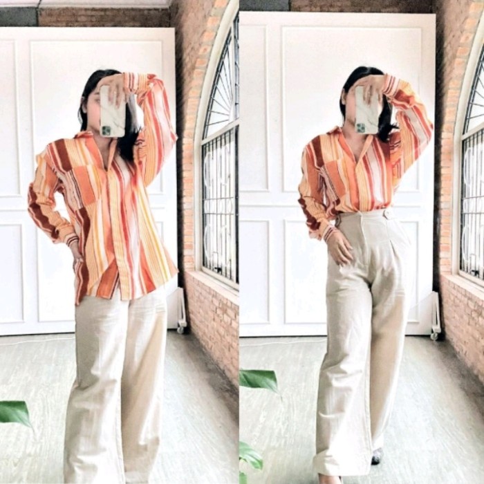 Terbaru Mango Strip Shirt -Kemeja Wanita Lengan Panjang