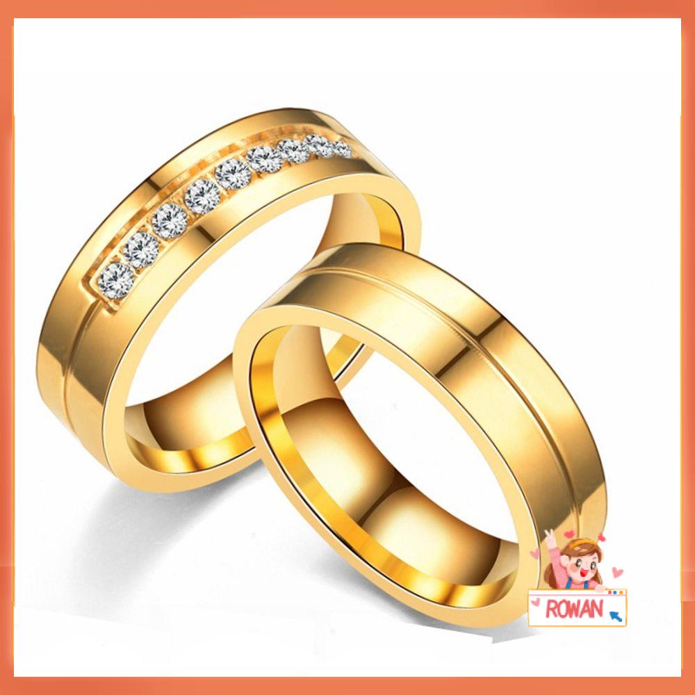 R-flower Wedding Band Cincin Wanita Pria Love Emas Perak AAA CZ Lapis Emas 18K