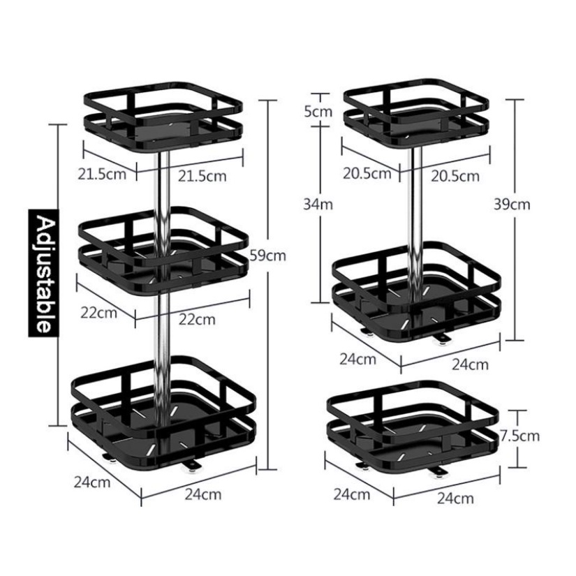 【Ready Stock】360 °Rak Bumbu Putar 2/3 Susun Rak Dapur Stainless Serbaguna Serbaguna Kitchen Spice Rack