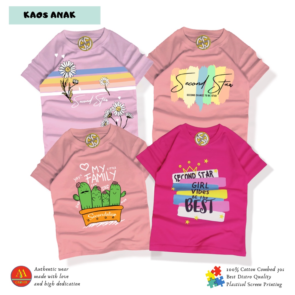 Second star Baju Kaos Distro Anak Laki laki Perempuan Premium Umur 1-12 Tahun Bahan Cotton -AMR116