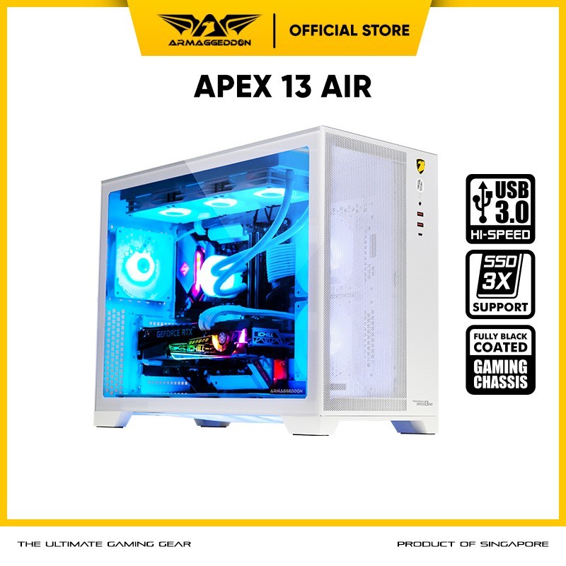 Casing Gaming Armaggeddon Tessaraxx Apex 13 Air E-ATX | White PC Case