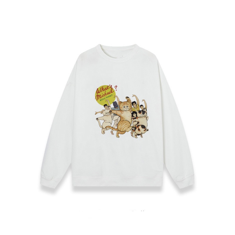 XiaoZhaiNv Korean Style Dancing Cat Pattern Lengan Panjang Baju Sweater Wanita