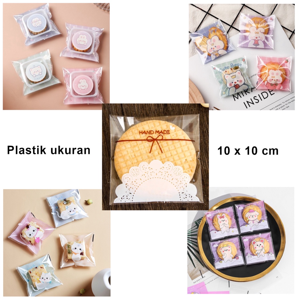 

100 pcs Kantong Plastik 10 x 10 cm Unik Lucu Bungkus Biskuit Kue Cookies Permen dll