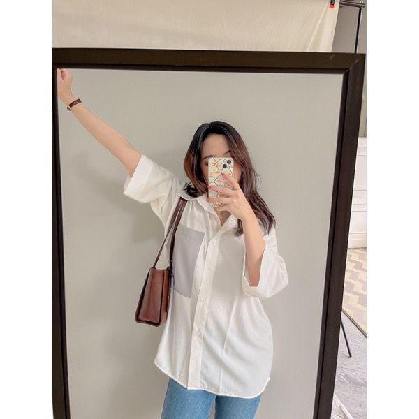 Tq88indonesia Fashion Kemeja Wanita Lengan 3/4 Terbaru  / MONITA OVERSIZE SHIRT / Hem / Kem Polos / Busana Casual Cewek  Fashion / Ootd Kekinian