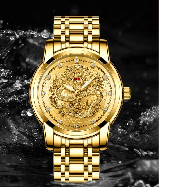 [RA8]FNGEEN S336 Jam Tangan Pria Naga Emas Luxury Stainless Steel Quartz Original Anti Air Dragon Go