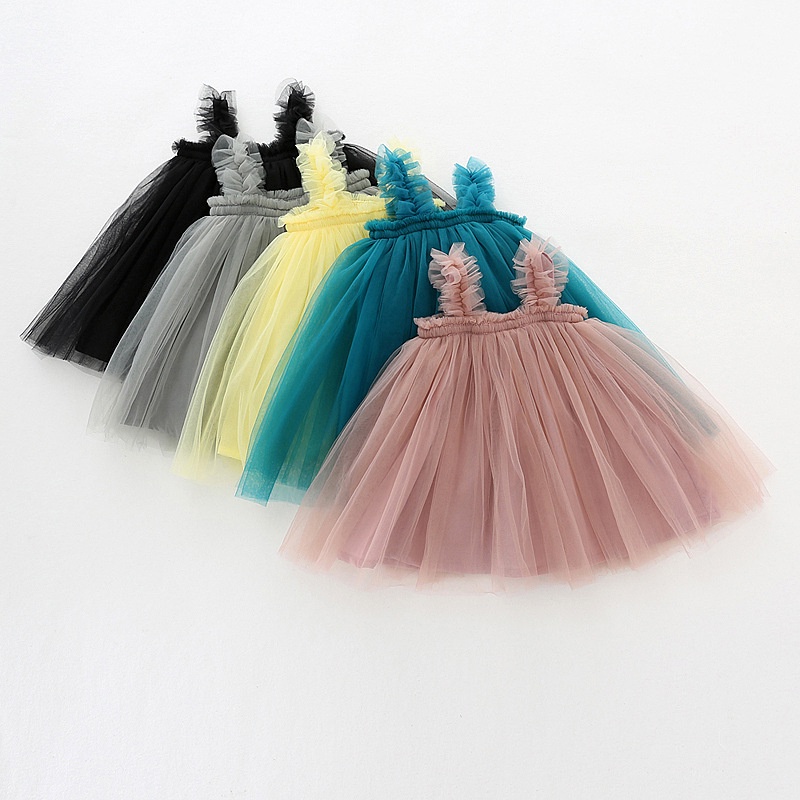 TL14 NEW Dress tutu tanpa lengan bayi/anak perempuan motif kerut polos