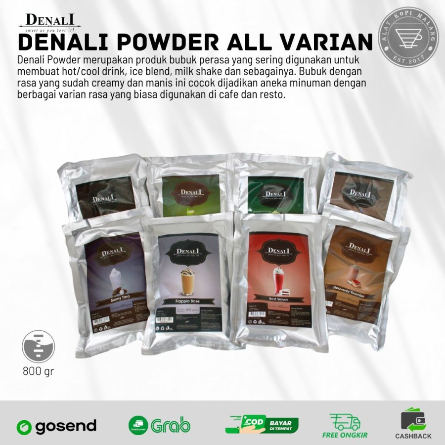 

Denali powder / Powder Denali Semua Rasa / Bubuk minuman rasa Coklat Redvelvet Taro