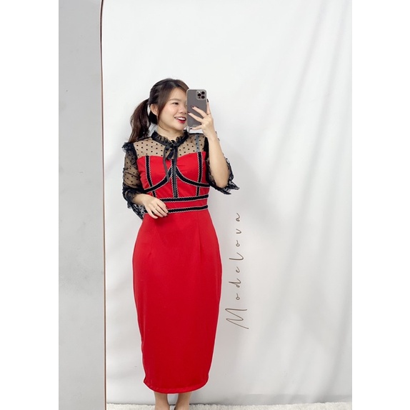 MDLV ~ 0988# Fleciana Bodycon Red Dress Premium Import