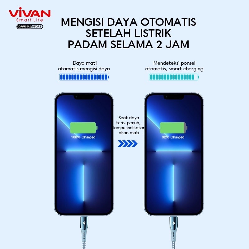 VIVAN Auto Smart power off cable charger UNTUK FOR Iphone lightning apple kabel VZL100