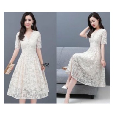 Dress Panjang Lengan Pendek Wanita Dress Kondangan Pendek Brukat Casual Dress Baju Dress Wanita Dres