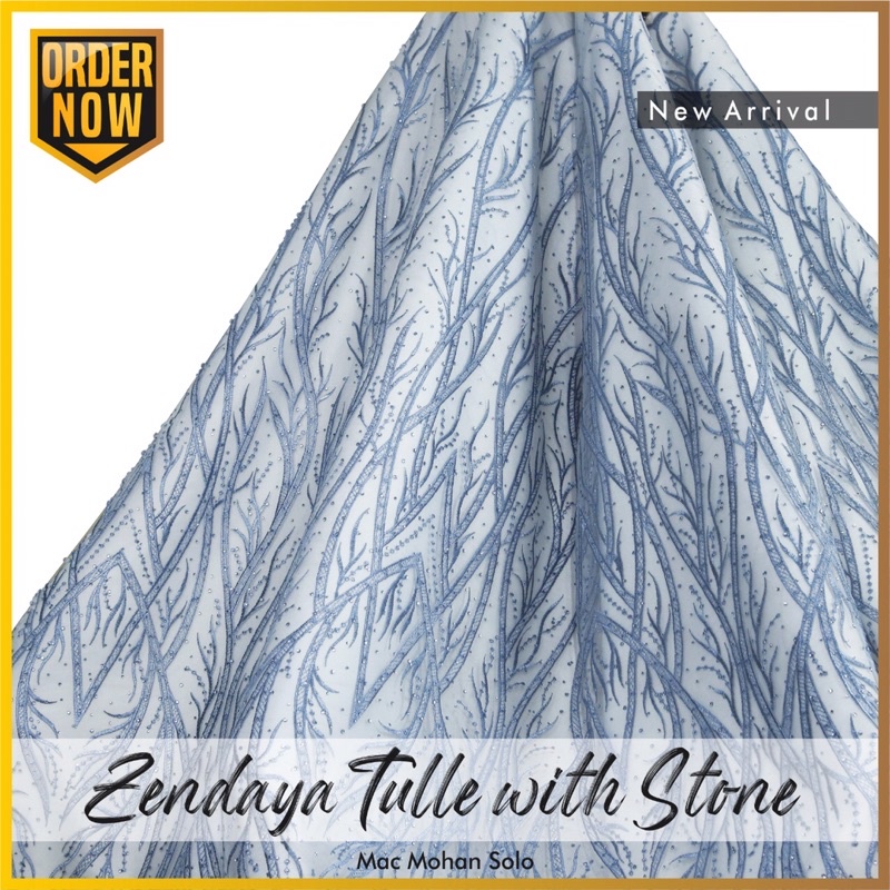 [NEW EDITION] ZENDAYA TULLE WITH STONE EXCLUSIVE TILE SALUR AKAR DENGAN BORDIR EDISI TERBATAS MOTIF TERBARU UNTUK DRESS KEBAYA AMONG TAMU BRIDESMAID GOWN PER 0.5M BY MACMOHAN