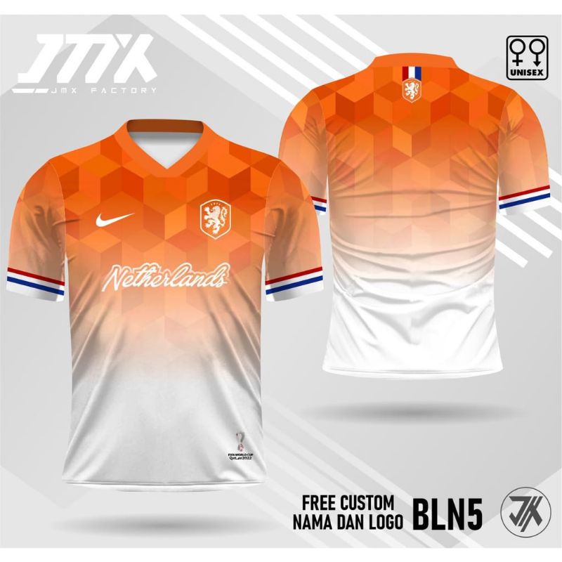 T-Shirt Jersey Belanda Piala Dunia Qatar 2022/Kaos Jersey Belanda Lengan Pendek Free Custom