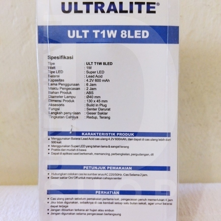 Senter Tangan Ultralite 1W + Emergency 8 LED ULT T1 8W