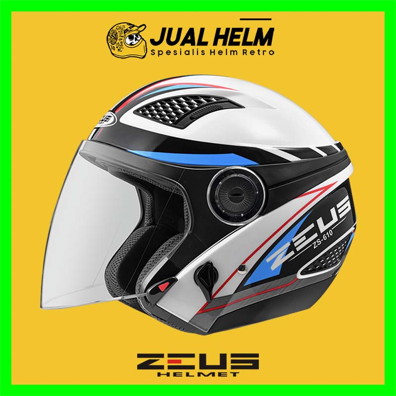 Helm Zeus ZS610 White Glossy 27 Black Blue | Zeus ZS 610 Double Visor