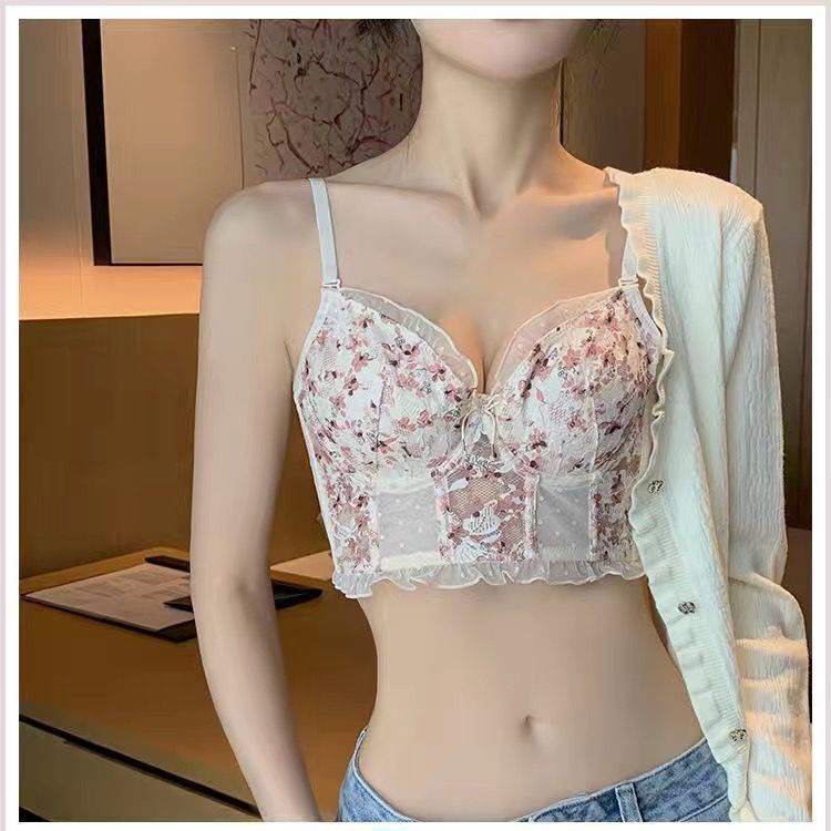 Lingerie wanita bagian tipis dada kecil mengumpulkan renda bra cincin baja lembut nyaman bernapas ga