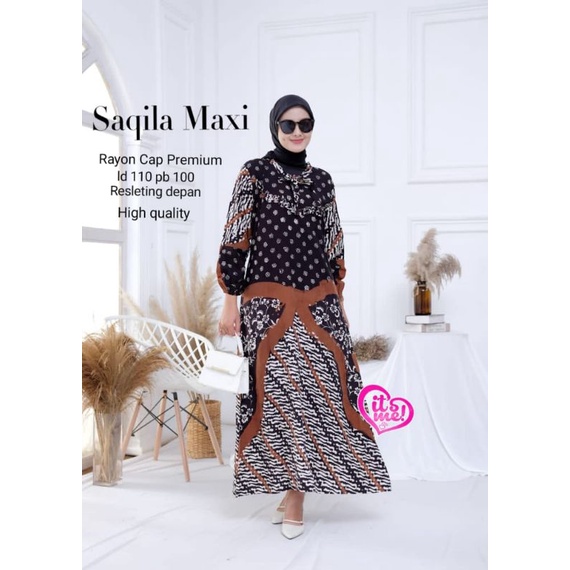 Saqila Maxi/Bahan Rayon Cap premium, zipper didepan