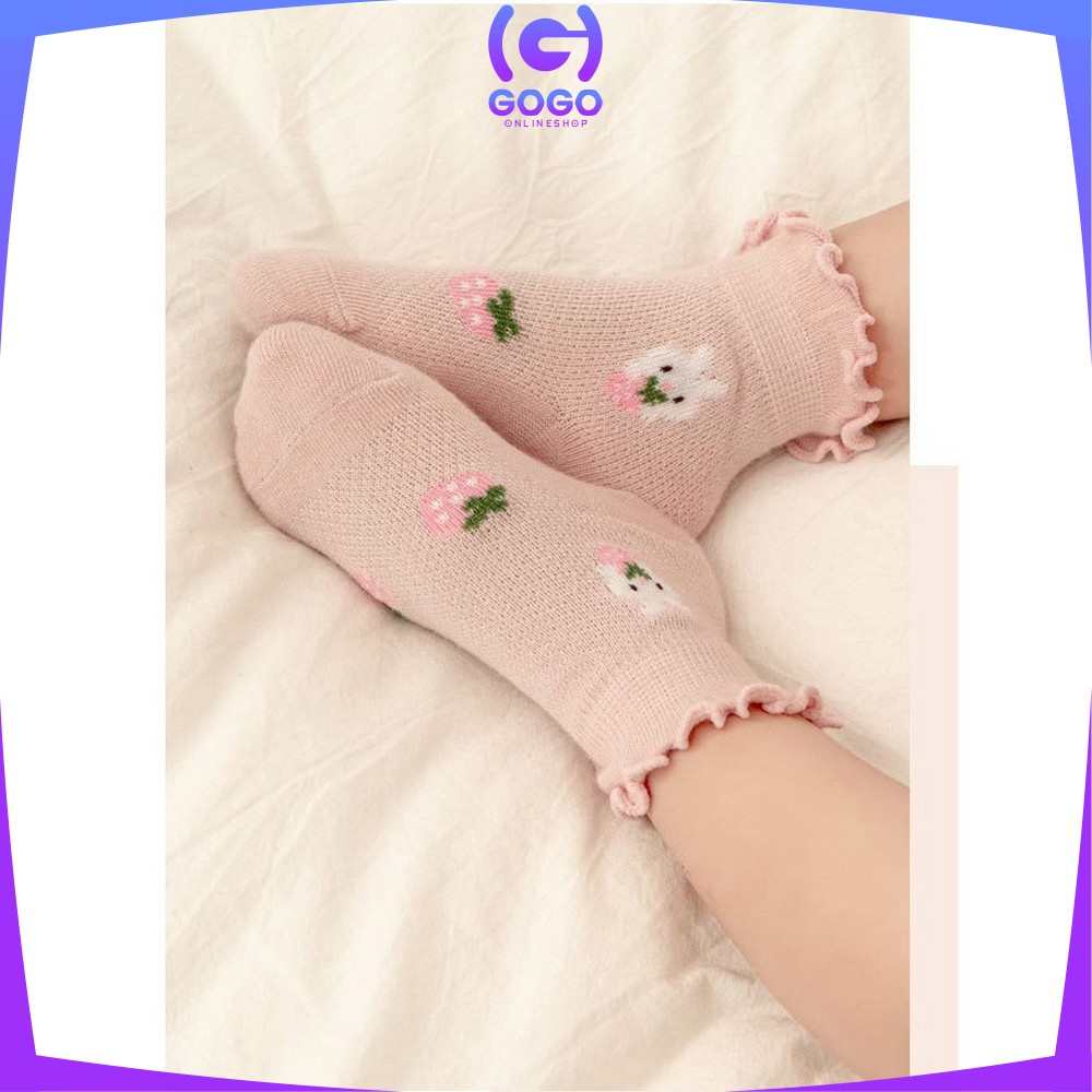 GOGO-P380 Kaos Kaki Anak Perempuan Karakter Buah Bunga dengan Aksen Ruffle Breathable / Kaus Kaki Renda Baby Kid Socks