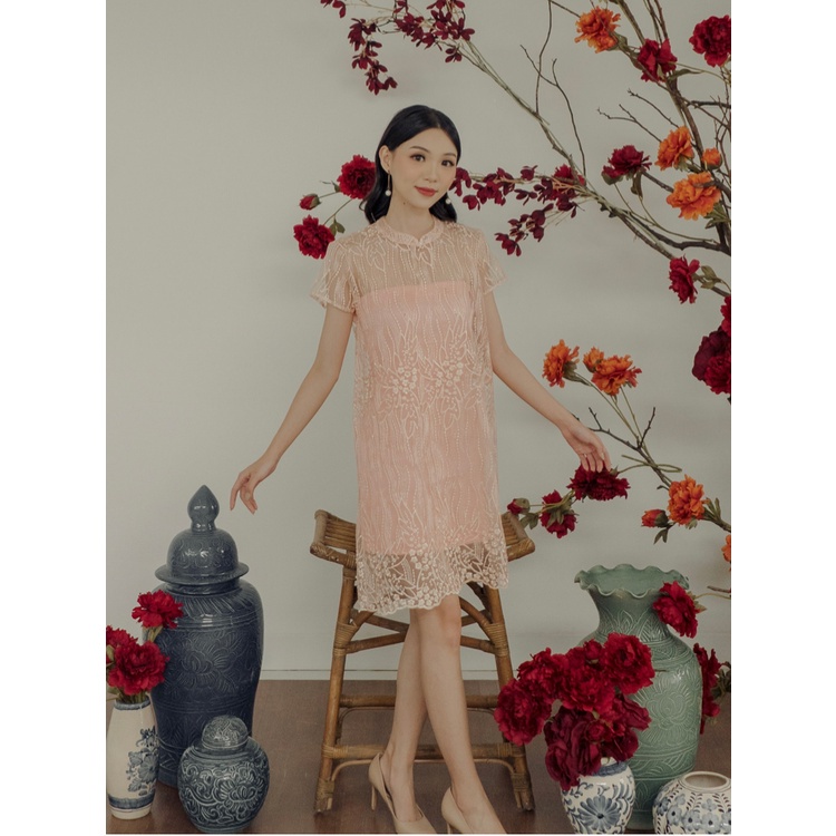 Kadaka D-0224 Loose Lace Party Dress Cheongsam CNY Imlek With Inner Dress