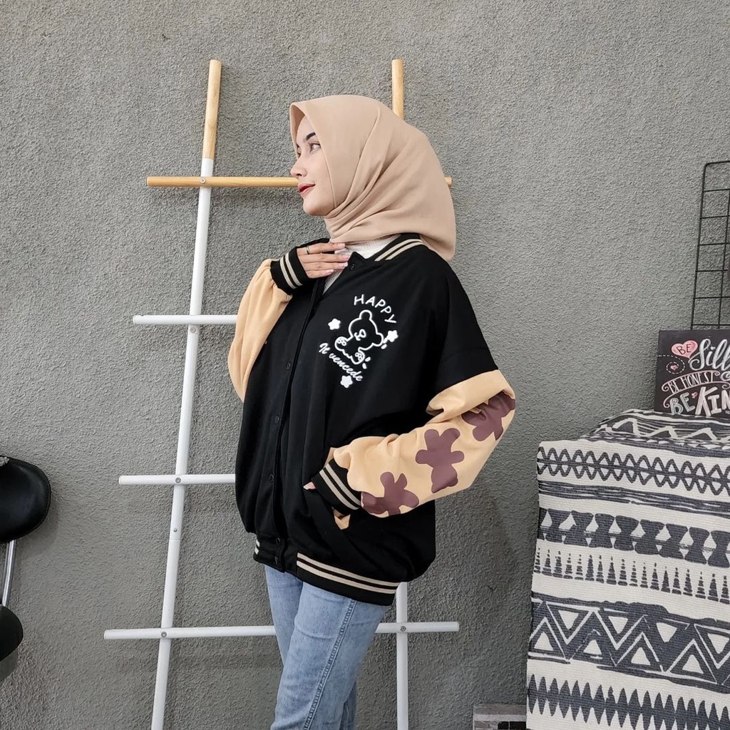 V VENGEDE JACKET VARSITY BOMBER WANITA OVERSIZED