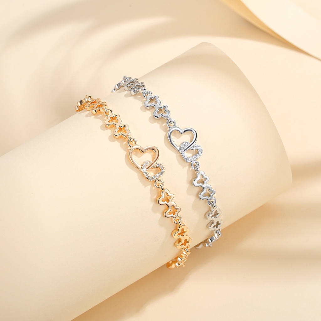 Y900 [COD✔]Gelang Heart Rantai Kupu Lapis Emas Berlian Melubangi Aksesoris Fashion Wanita Gelang Dewasa