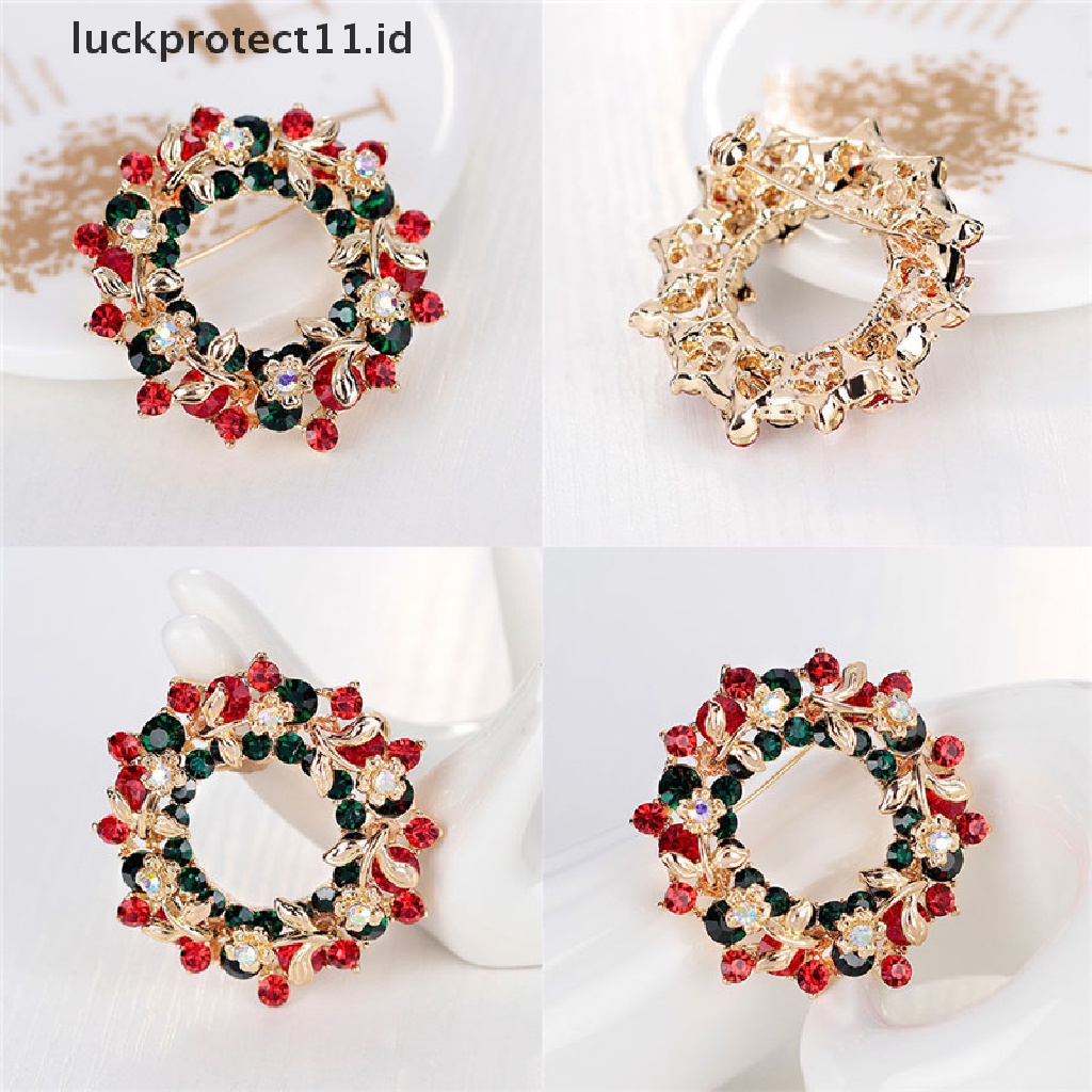 /Fashion Hot// Fashion Hot// Perhiasan Kristal Panas Bulat Garland Natal Bros Pin Hadiah Pesta Santa Claus.