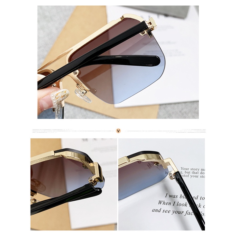 Kacamata Fashion Wanita Warna Gradien Setengah Bingkai Double Beam Shades