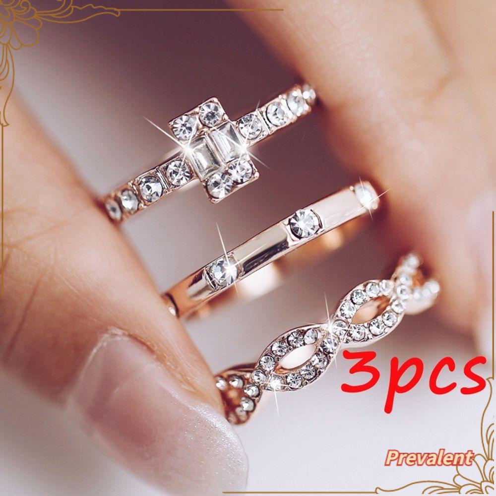 Preva 3Pcs/Set Cincin Set Fashion Gaya Boho Hadiah Pertunangan Cincin Jari