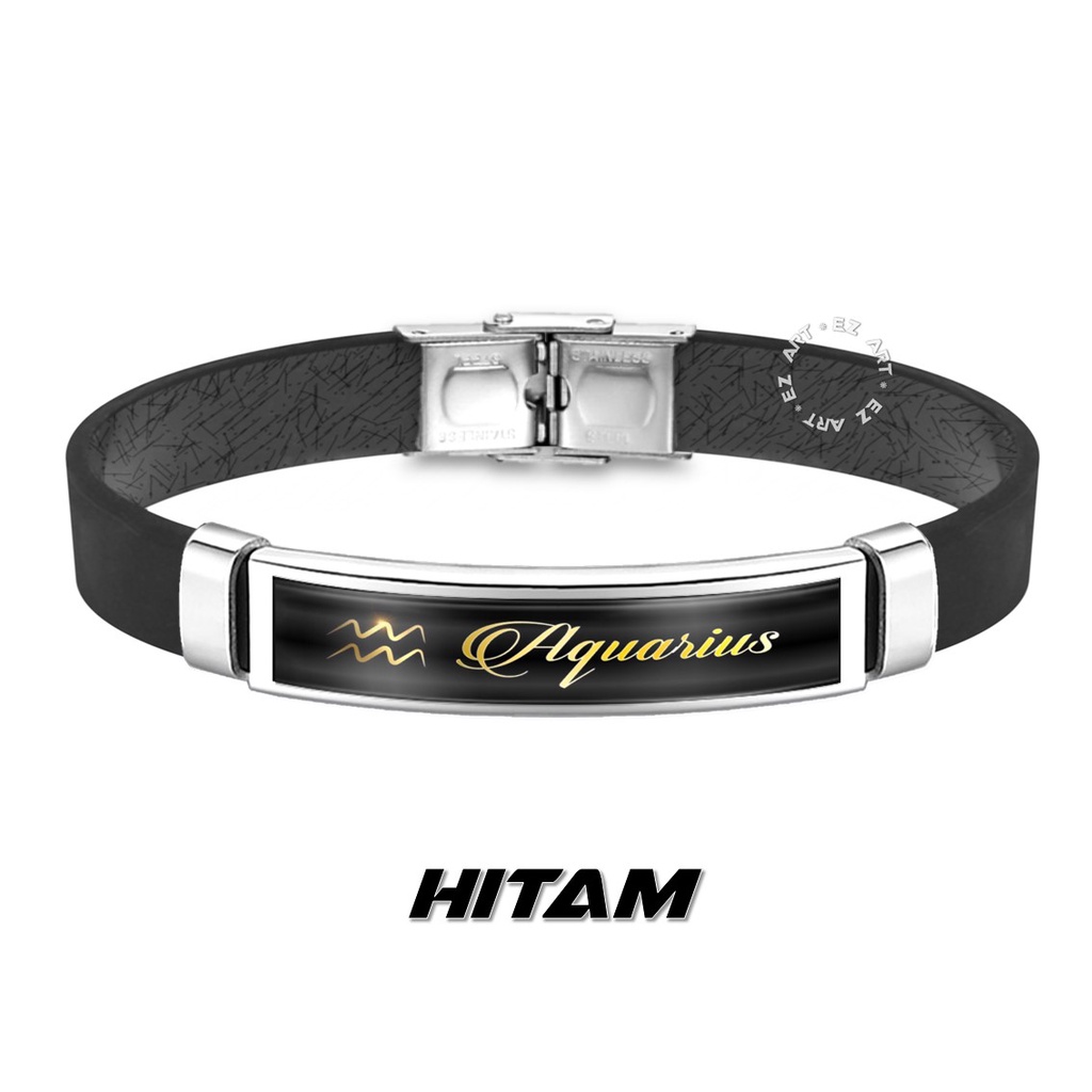 GELANG ZODIAK MODEL SABUK STRAP KULIT PLAT STAINLESS STEEL AQUARIUS CAPRICORN CANCER LEO SAGITTARIUS GEMINI VIRGO PISCES LIBRA TAURUS ARIES SCORPIO