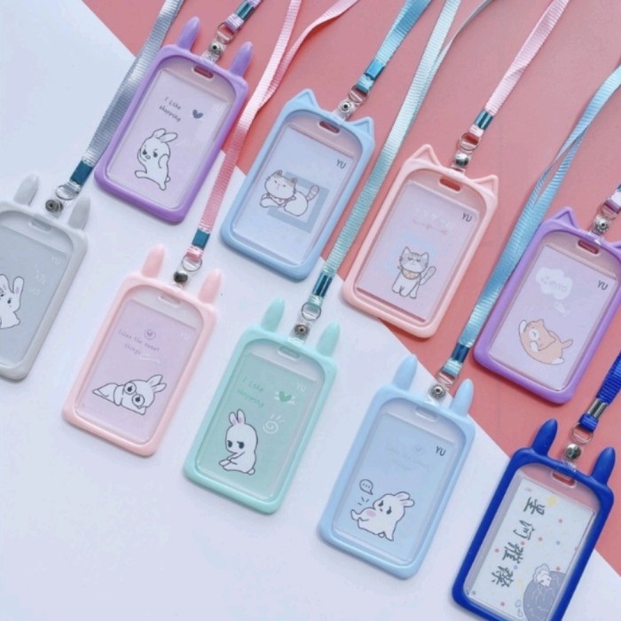 Nametag Lanyard Motif Kucing Tali Kartu Akses Kantor MRT Busway Card