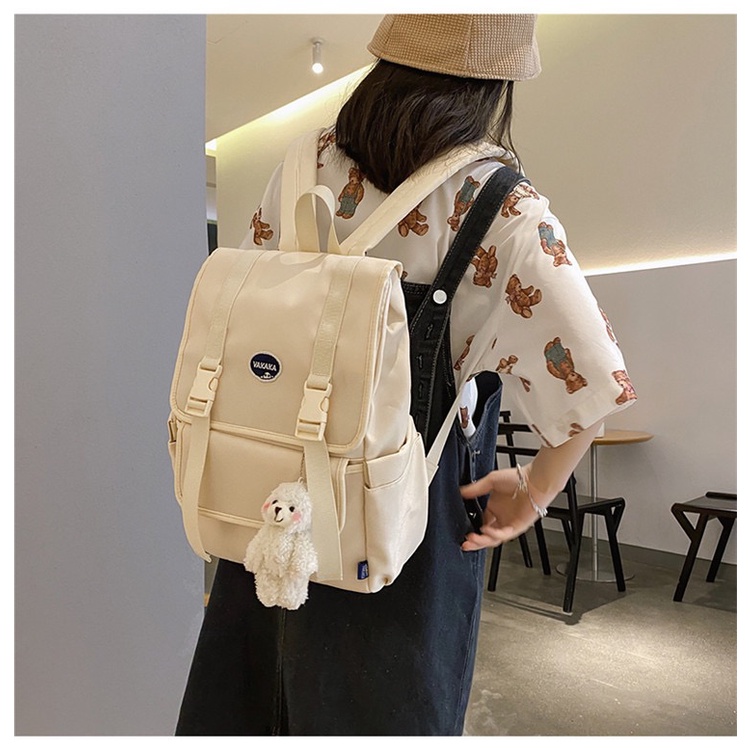 Mores Tas Ransel Laptop Wanita Nilon Polos Tora Flap Korean Polyester backpack Nylon import remaja kuliah sekolah unisex