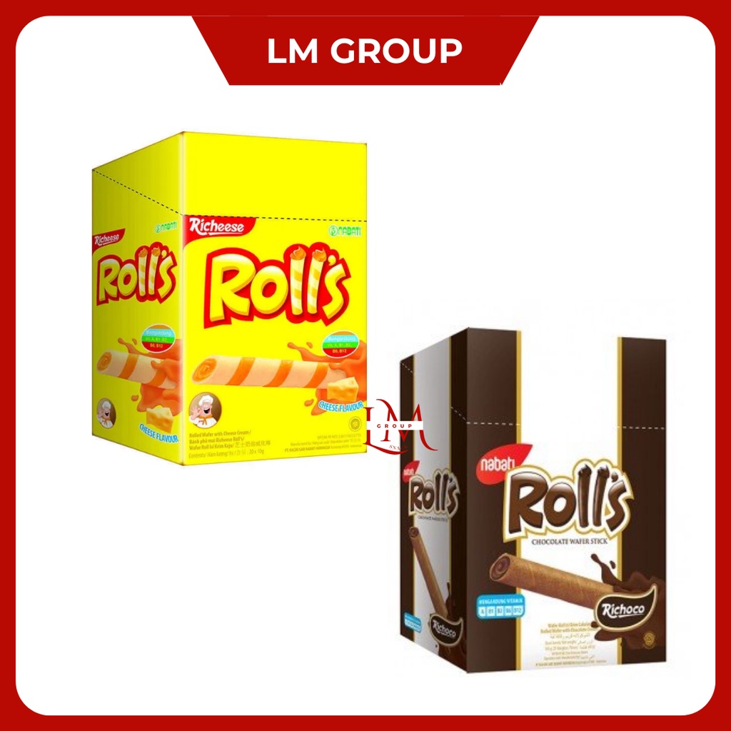 Nabati Rolls Wafer Stik Keju/Coklat 1 Box Isi 20 pcs