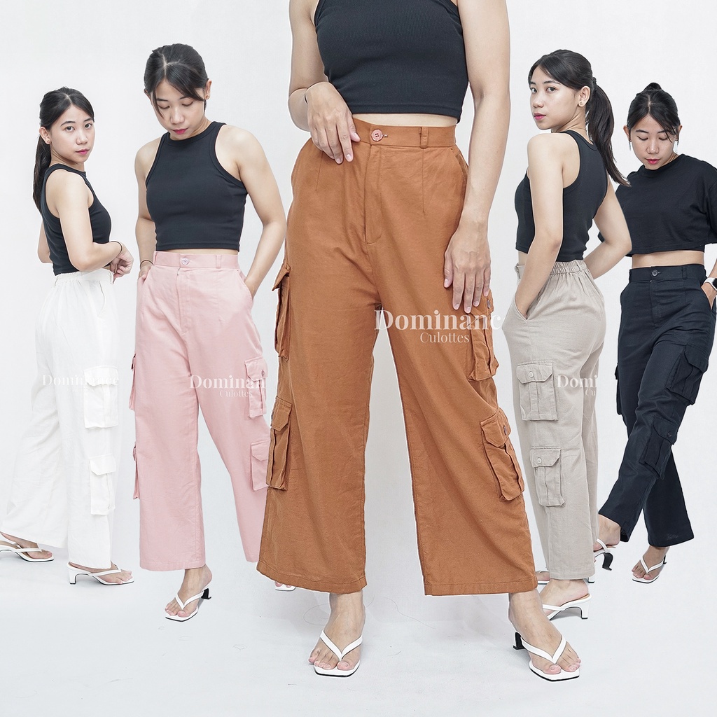 Celana Kulot Cargo By Dominance Culottes Warna Polos Broken White