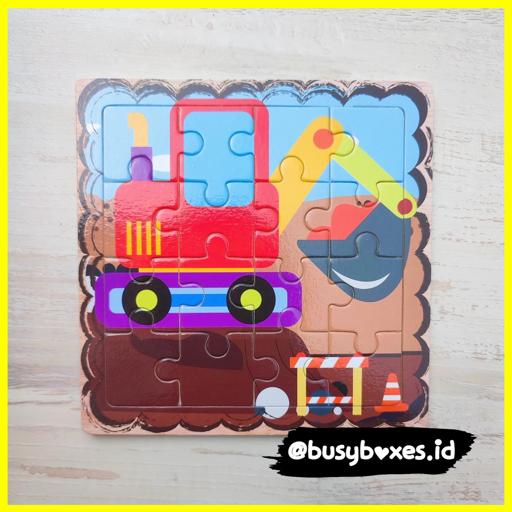 Busyboxes.id Mainan anak puzzle edukasi anak 1 2 3 tahun laki laki perempuan mainan edukasi Montessori puzzle jigsaw 3d kayu alat berat kontruksi seri -  exavator