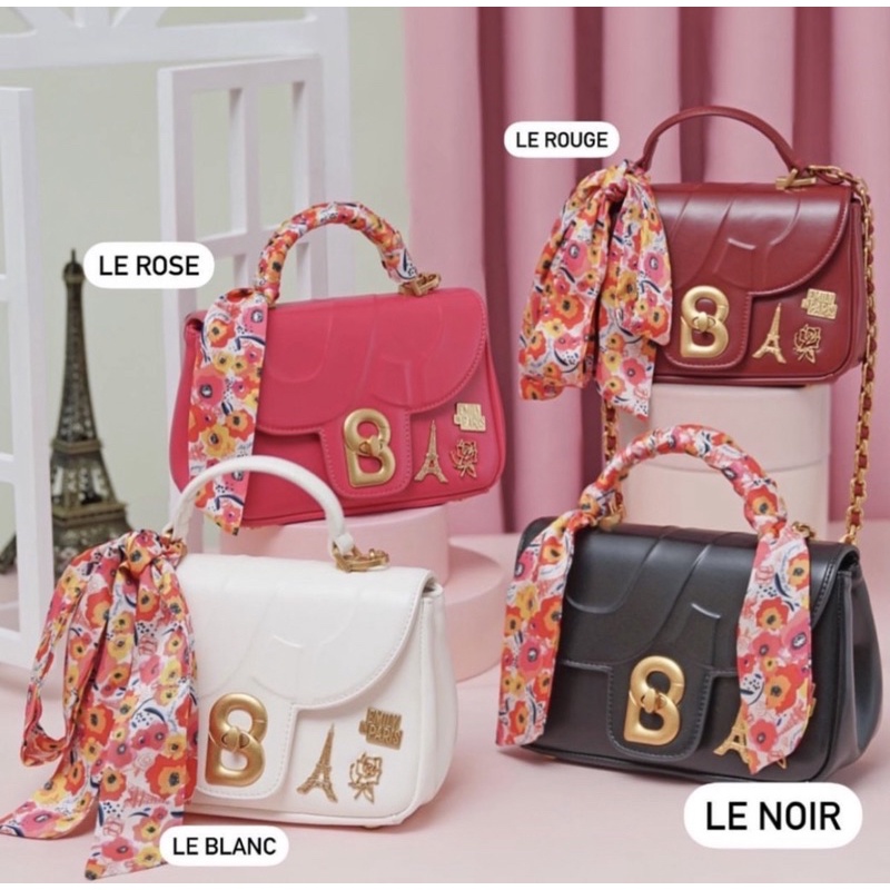 SALE‼️ READY STOCK Origa ALMA EMILY flap bag small buttonscarves black, lilac Le Noir, Le Rose