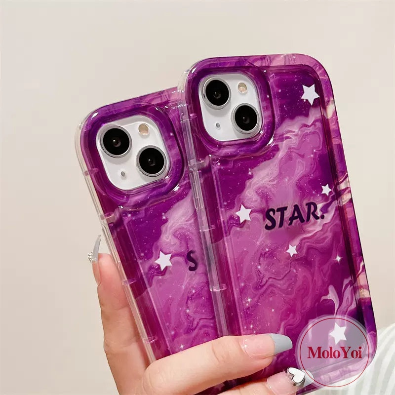 IPHONE Casing Airbag Bintang Langit Berbintang Gradasi Marmer Fashion Kompatibel Untuk Iphone11 7Plus 8Plus 14 13 12 Pro MAX 6 6S 7 8 Plus XR X XS MAX Shockproof Soft TPU Penutup Belakang Anti Jatuh