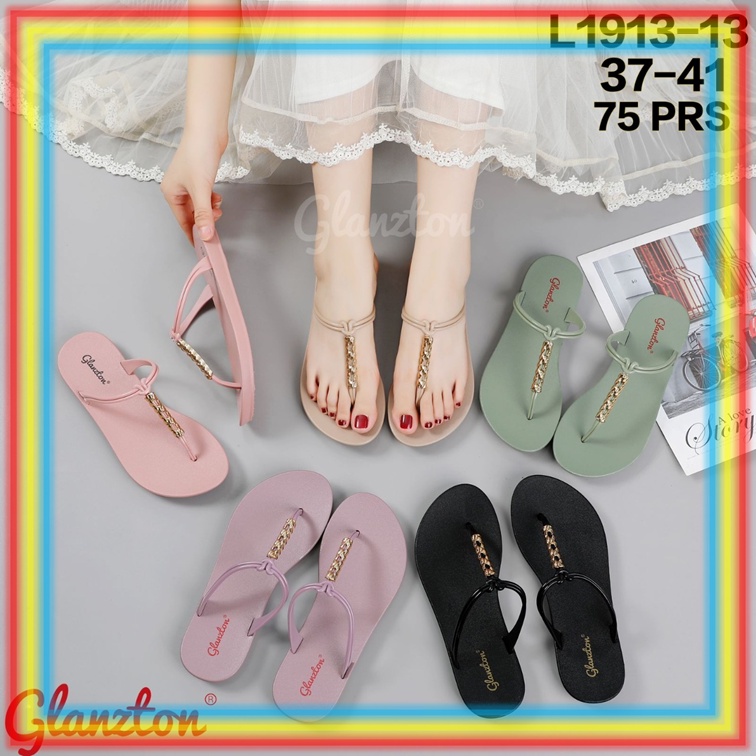 L1913-13 Sandal Jepit Wanita Glanzton Sendal Cewek Anti Slip Tali Kabel Krom Chrome Glanzton