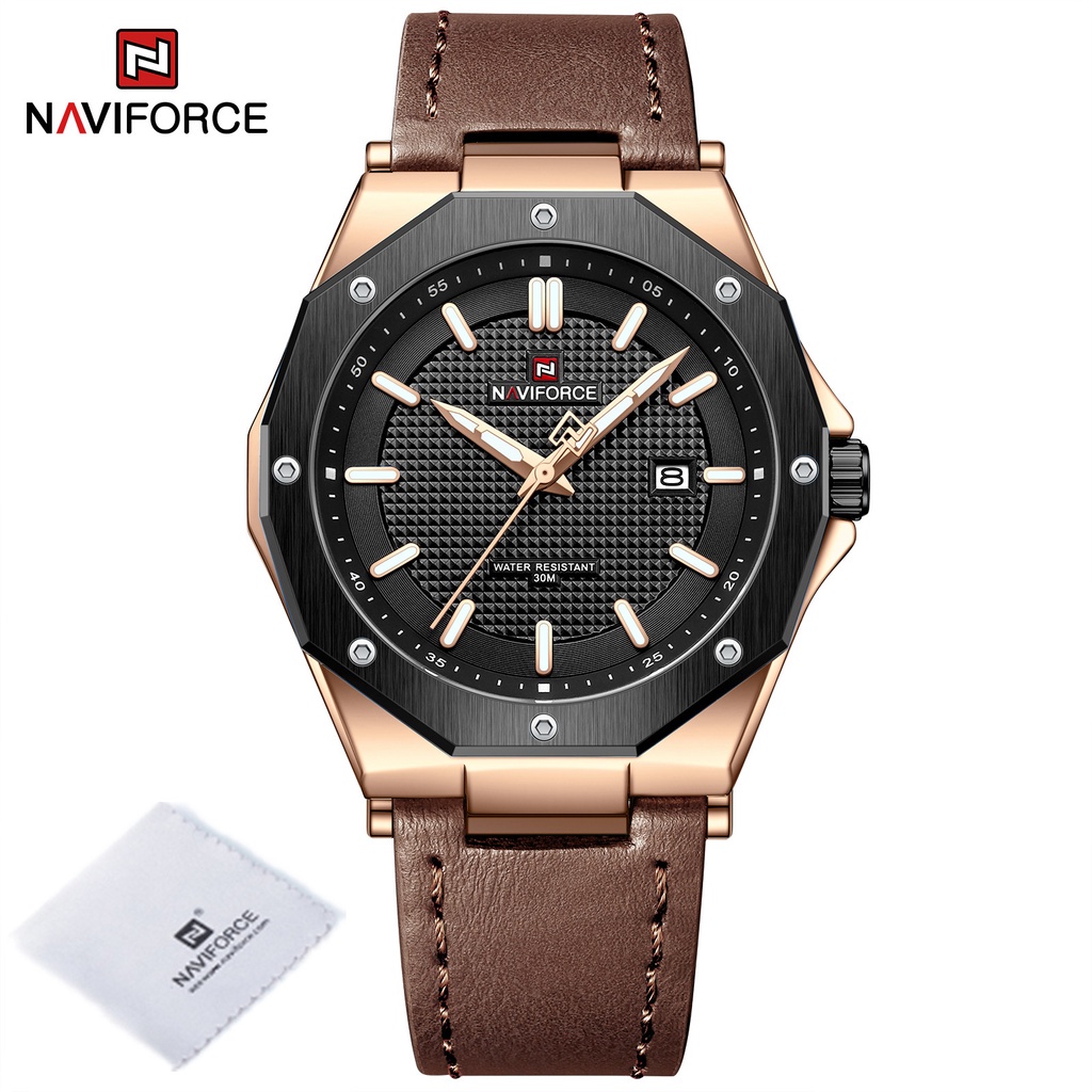 Jam Tangan Pria Naviforce 9200 Leather Kulit Analog Tanggal Original