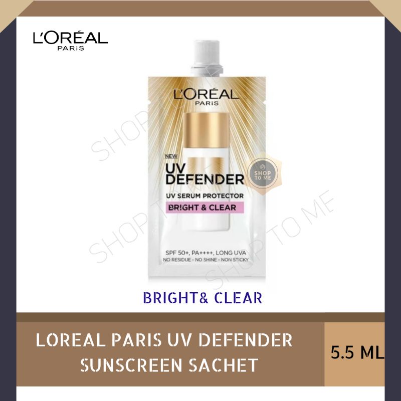 Loreal UV Defender Bright & Clear SpF 50/ PA+++ Sachet 5.5ml Tabir Surya Sunscreen