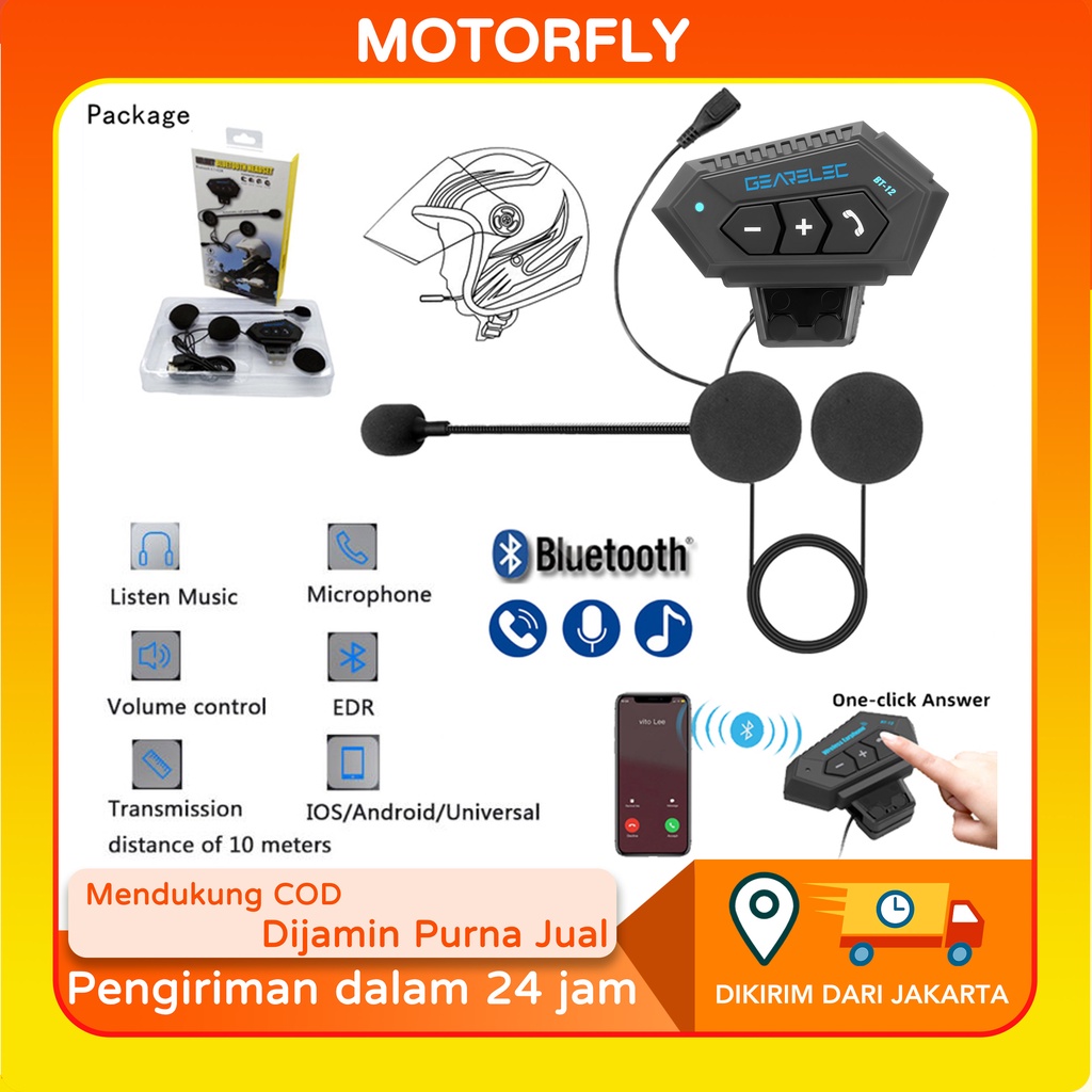 Bluetooth 5.0 Helm Sepeda Motor Headset Sepeda Motor Earphone Nirkabel dengan Mikrofon untuk iPhone iPad Android