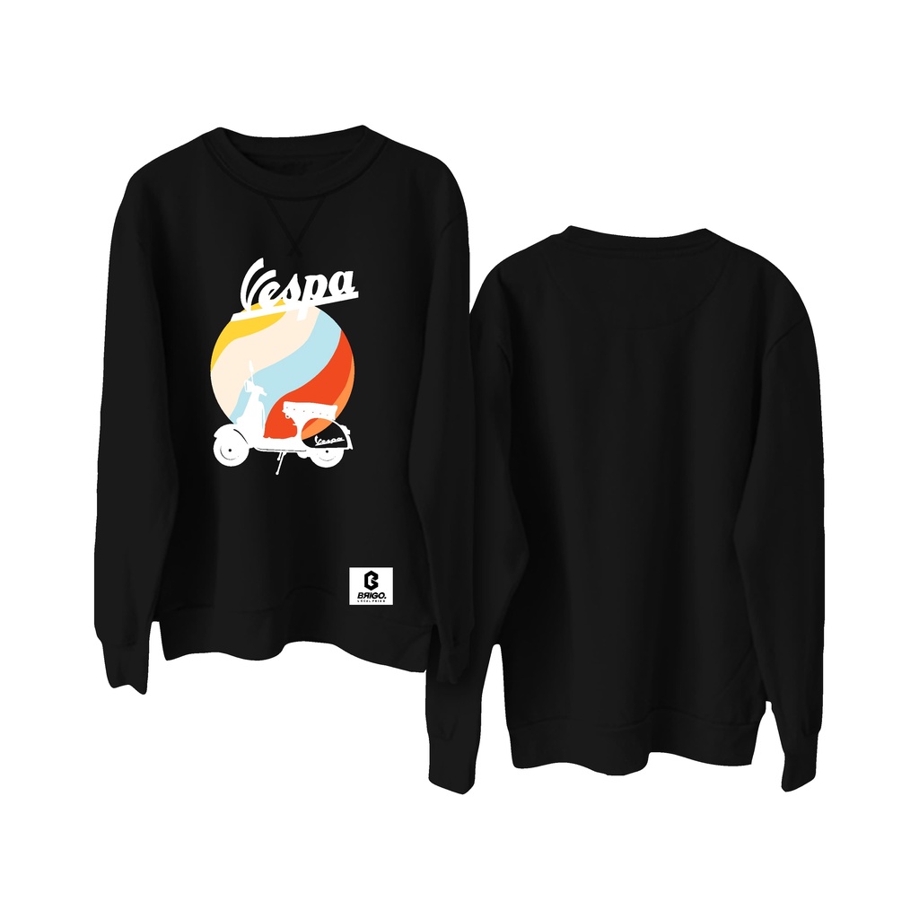 BRIGO X VESPA CLASIC Basic Sweatshirt II Sweater Crewneck Polos BRIGO X VESPA Sablon DTF Fleece Cotton M-XXL (Pria &amp; Wanita) Free stiker&amp;Gantungan Kunci