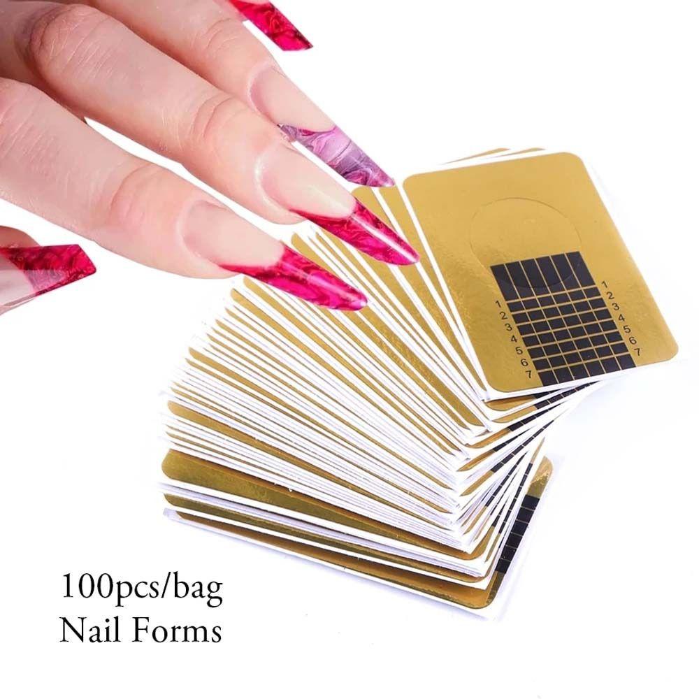 Mxbeauty Nail Paper Tray Extension Builder 100 Pcs Self-adhesive DIY Nail Art Alat Perlengkapan Ekstensi Kuku Nail Extension Stensil