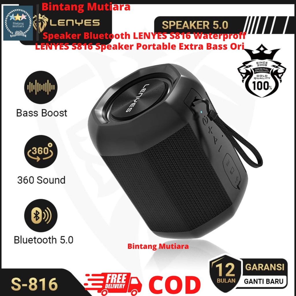 Speaker Bluetooth LENYES S816 15W Waterproof / Speaker Bluetooth Portable / Speaker Blutooth Bass