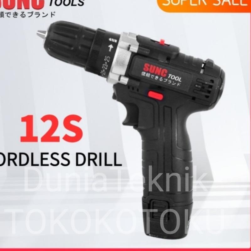 New Mesin Bor Baterai 12v Cordless Sunc Tools 12s + 1 Baterai  JLD 12S ..