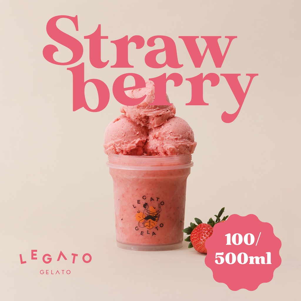 

LEGATO GELATO - Strawberry Pint 500 mL Cup 100 mL Ice Cream Gelato Dessert Es Krim Eskrim 500mL 100mL Frozen Cemilan Creamy Fresh Sweet Manis Refreshing Murah