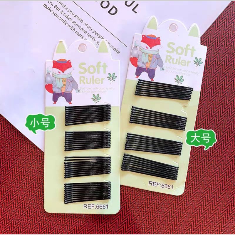 [40pcs] Jepit Lidi Hitam Card Motif 5.5cm Kotak Jepitan Rambut Sanggul Konde Bobby Pin Hairpins