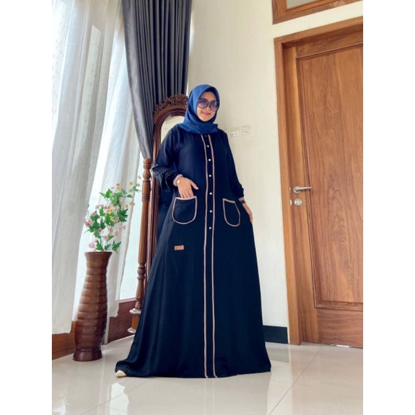 Gamis Saulin Ori Terbaru Busui Dress Saku Black /Gamis Twill Uniqlo /Saulin Store