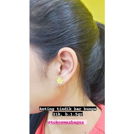 anting tindik emas asli variasi bunga 21k