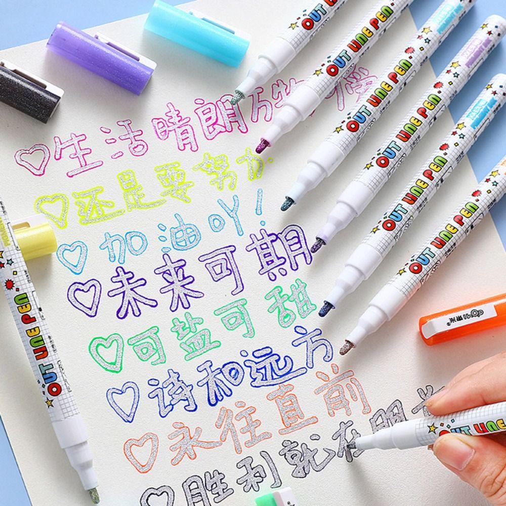Preva 8warna Garis Ganda Pena Graffiti DIY Natal Fluorescence Dicat Tangan Kontur Ajaib Stabilo Pena